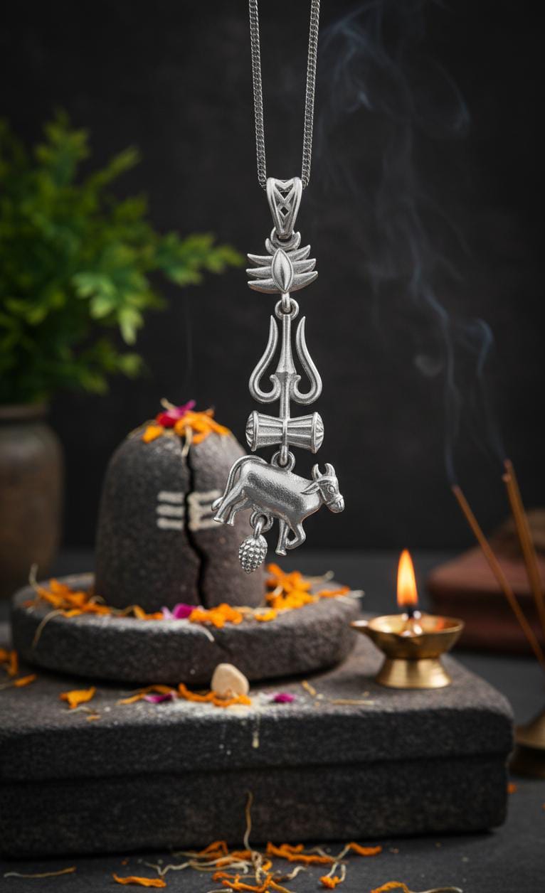 The SSMB 29 Sacred Nandi and Trishul Pendant of pure silver (92.5) of 6 grams
