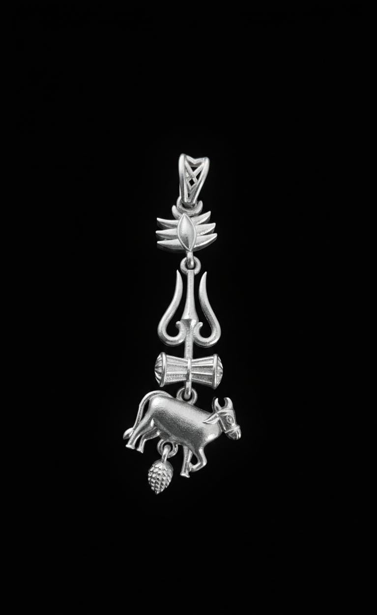 The SSMB 29 Sacred Nandi and Trishul Pendant of pure silver (92.5) of 6 grams