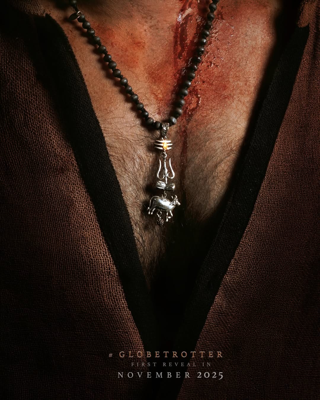 Silver Coated SSMB29 VARANASI  Sacred Nandi and Trishul Pendant