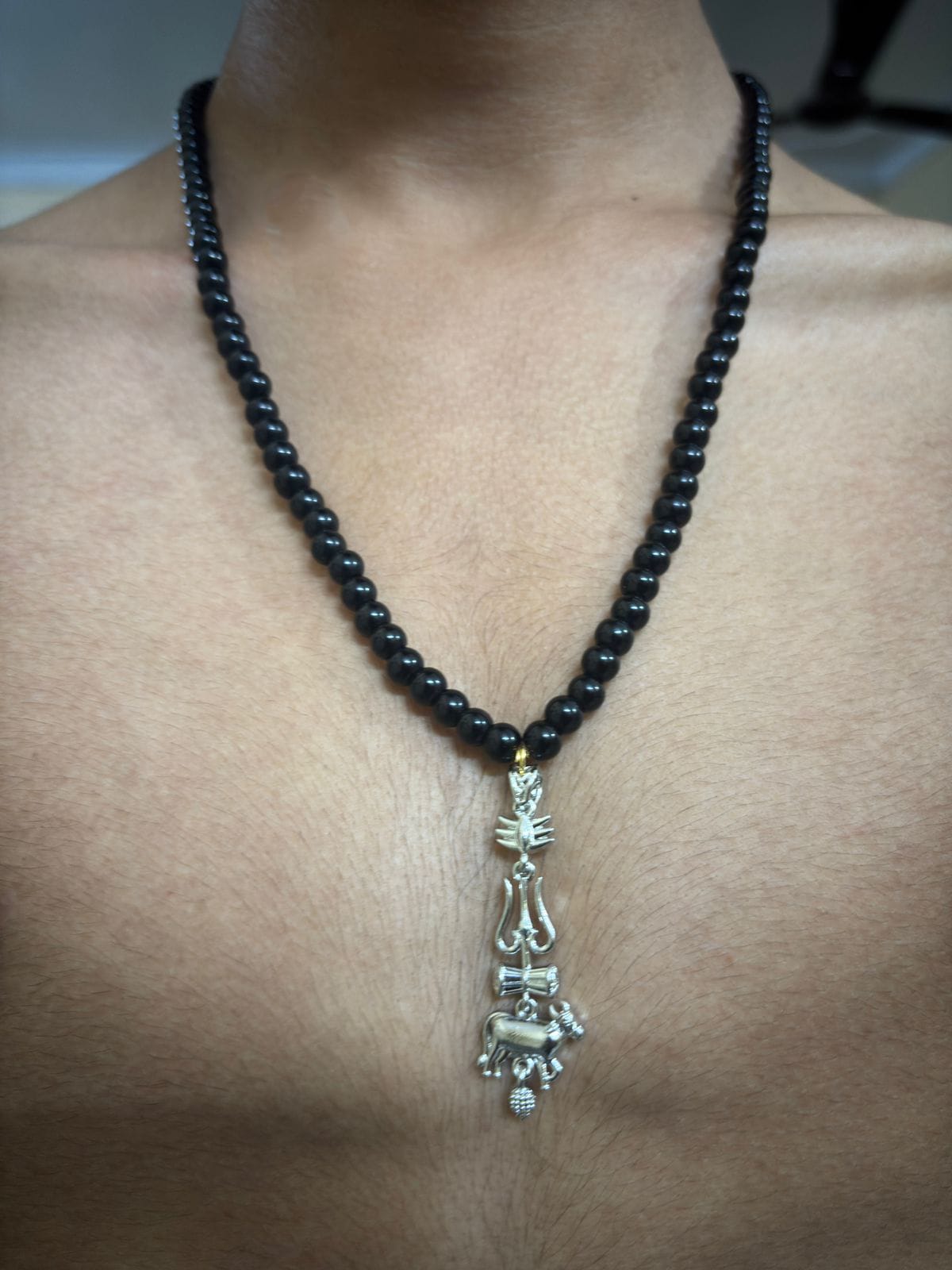 Silver Coated SSMB29 VARANASI  Sacred Nandi and Trishul Pendant