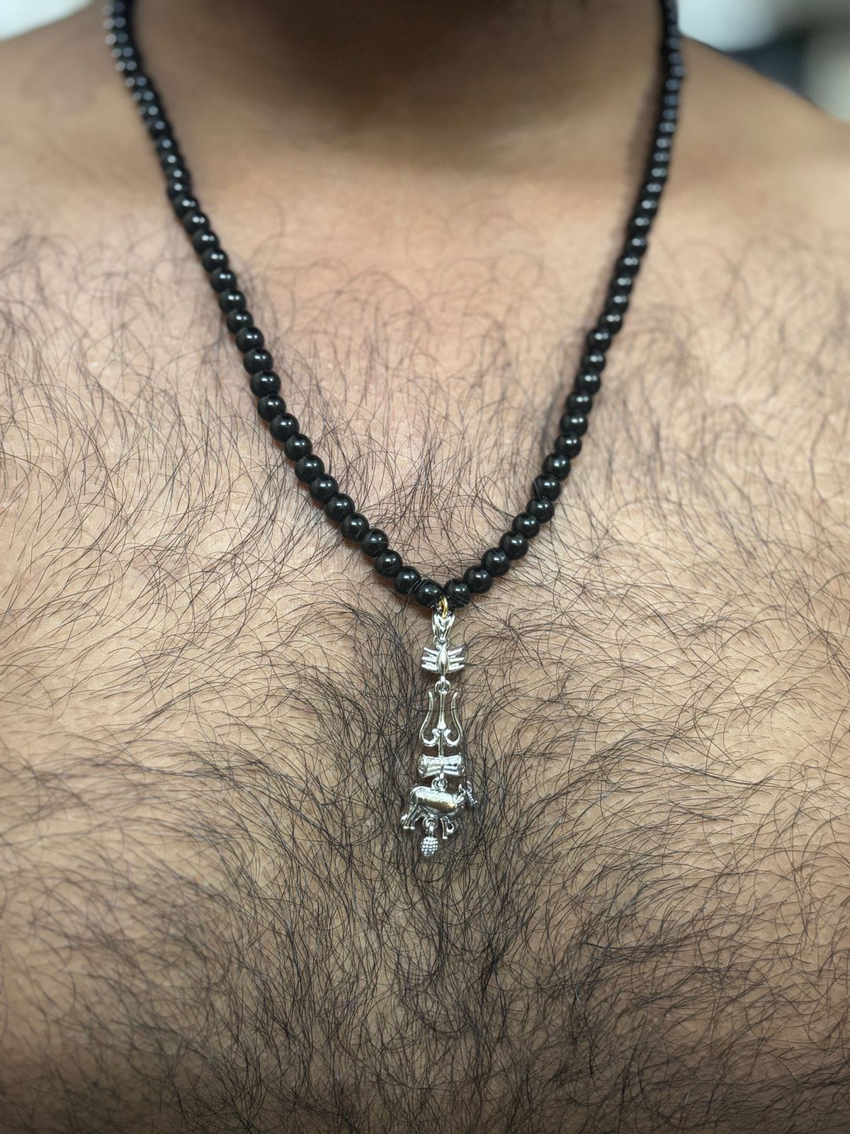 Silver Coated SSMB29 VARANASI  Sacred Nandi and Trishul Pendant